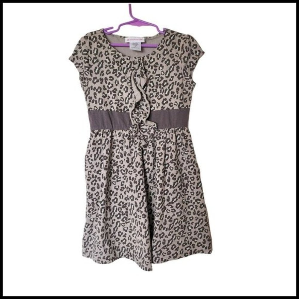 American Girl Sweet Savannah Tan Leopard Print Dress size‎ 10 Girls Ruffle